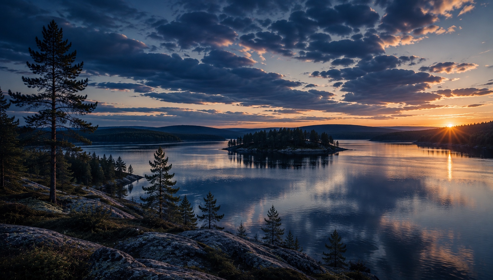 Kirkas suomalainen järvimaisema pestyn ikkunan takana